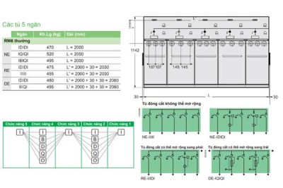 Cấu hình tủ trung thế RMU 5 ngăn Schneider RM6