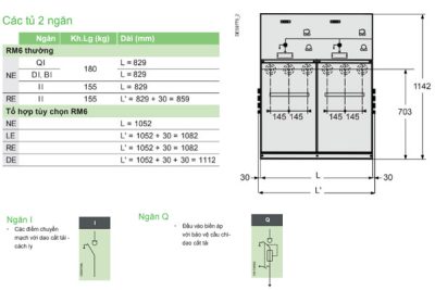Cấu hình tủ trung thế RMU Schneider 2 ngăn RM6-QI