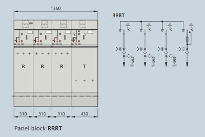 Kích thước và sơ đồ nguyên lý tủ RMU 4 ngăn Siemens 8DJH RRRT