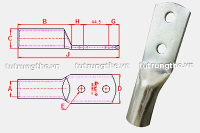 Bản vẽ cấu tạo đầu cosse đồng 2 lỗ NF