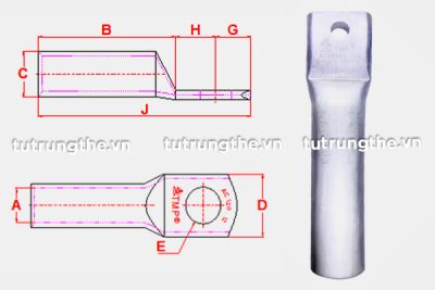 Bản vẽ cấu tạo đầu cosse nhôm 1 lỗ AC