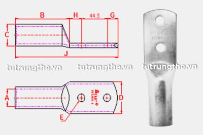 Bản vẽ đầu cosse trung thế 2 lỗ VF