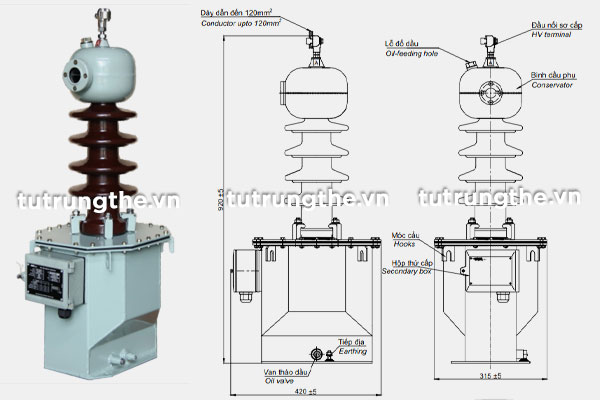 Máy biến áp cấp nguồn dầu 24kV 1 sứ PT22-1ZHODxS