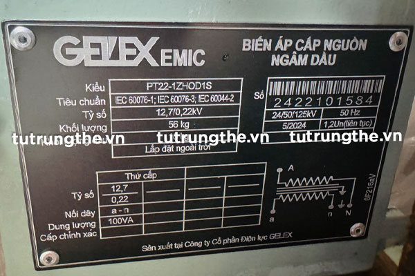 Thông số máy biến áp cấp nguồn Recloser hiệu EMIC PT22-1ZHOD1S