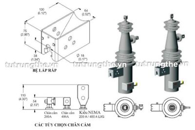 Bản vẽ kích thước dao cắt tụ 1 pha PS ABB