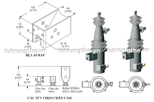 Bản vẽ kích thước dao cắt tụ 1 pha PS ABB