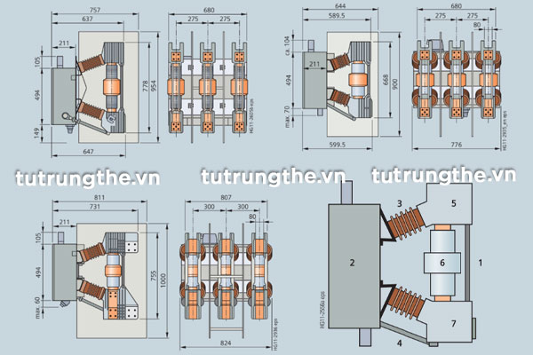 Bản vẽ cấu tạo VCB 3AH Siemens 24kV