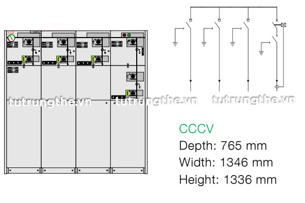Sơ đồ nguyên lý và kích thước tủ RMU ABB CCVV 24kV